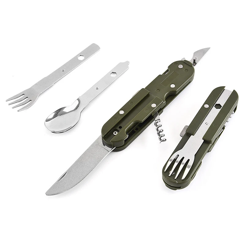 Outdoor 7-in-1 Camping Gear Portable Stainless Steel Spoon, Fork, Knife and Bottle Opener Combination Set Multi-purpose Tool image 6