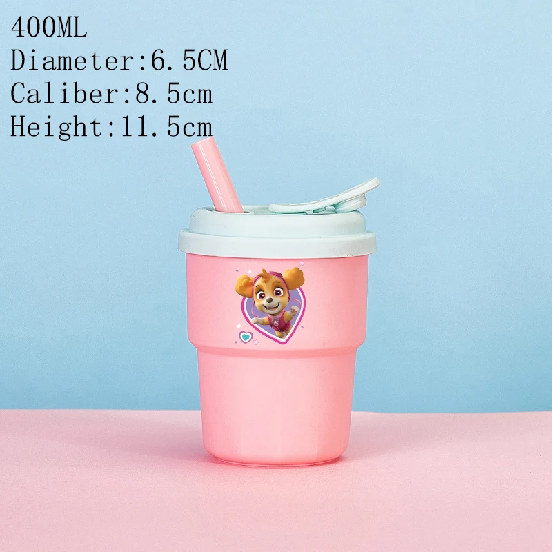 Taza de goma de silicona Paw Patrol de 380ML con pajita para beber, tazas de agua bonitas de dibujos animados de Anime, regalos de cristal portátiles de moda para estudiantes