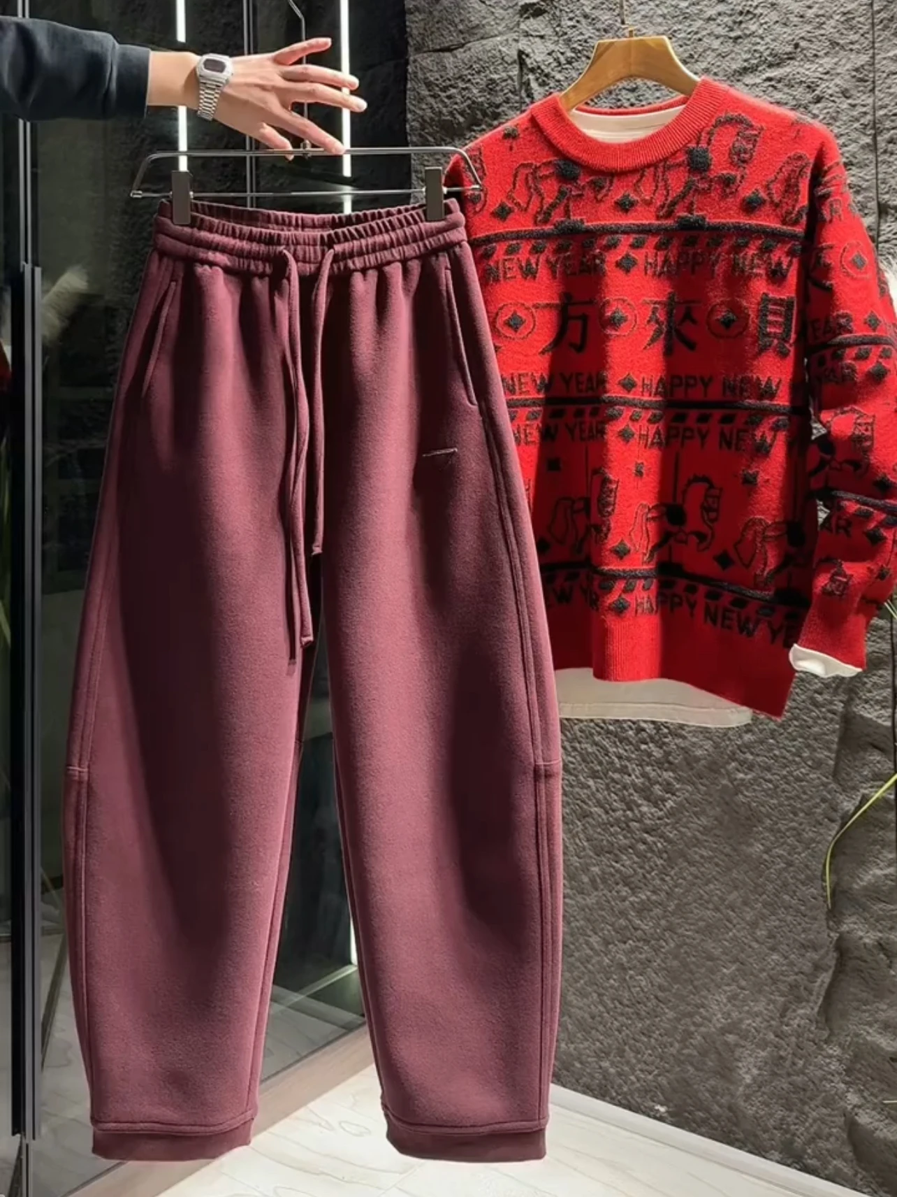 Autumn Winter New Style Fashionable Brand  Color Simple Match Men's Loose Long Casual Pants Heavywear Brushed Cotton Pol...