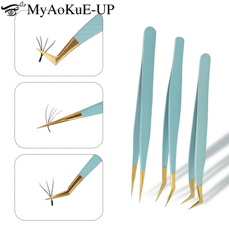 1 Stuks Wimperverlenging Pincet Blauw Roestvrij Staal Superhard Pincet Fiber Tips Hoge Precisie Antistatische Lash Pincet