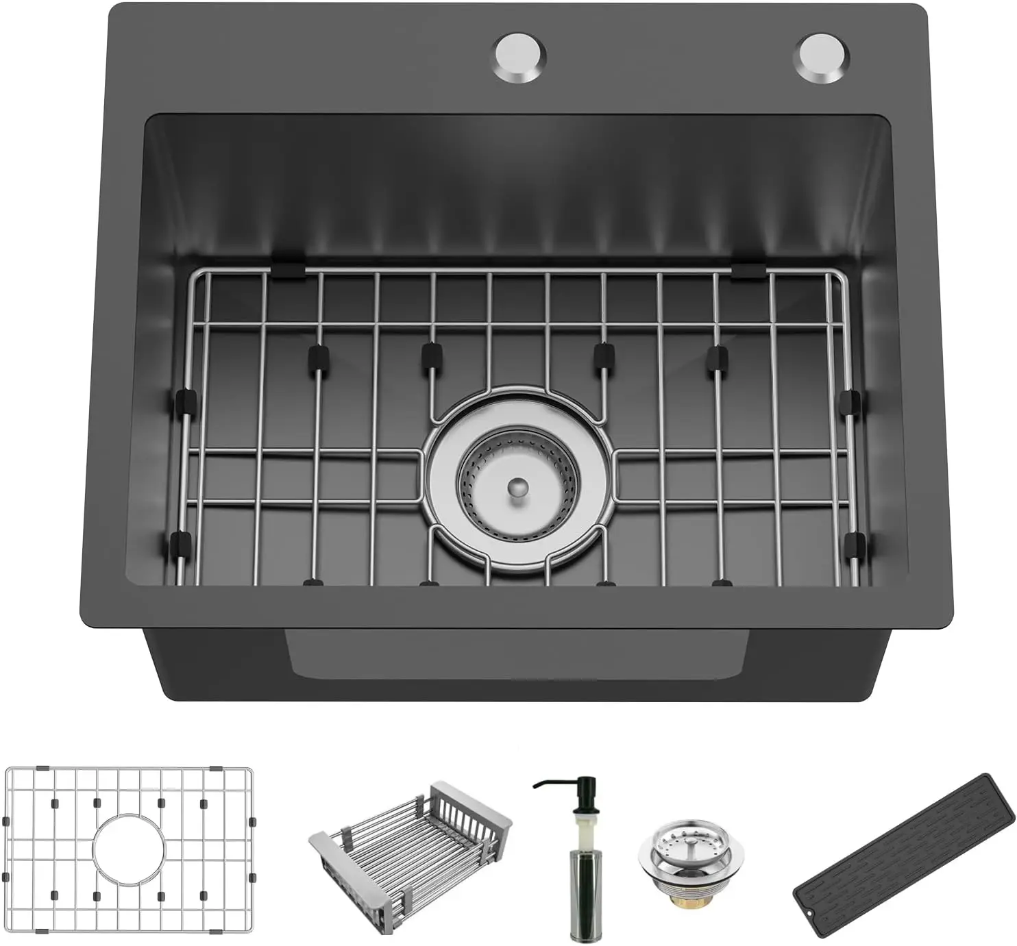 

Stainless Steel Drop In Kitchen Sink, 33x22 Inch, Modern Single Bowl with Silicon Mat and Drain Strainer