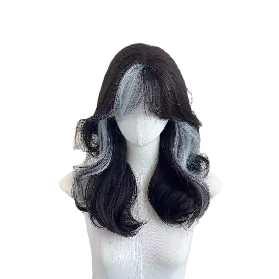 SHIMMER Ombre Wig Black Wavy Hair for Daily Use Party heat resistant Synthetic Wigs for Women Cosplay Lolita Wig Headband Wigs