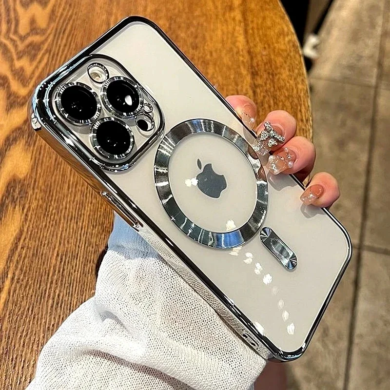 2025 Прозрачный магнитный чехол для iPhone 16, 15, 14, 13, 12, 11 Pro Max Plus, защита объектива для беспроводной зарядки, чехлы