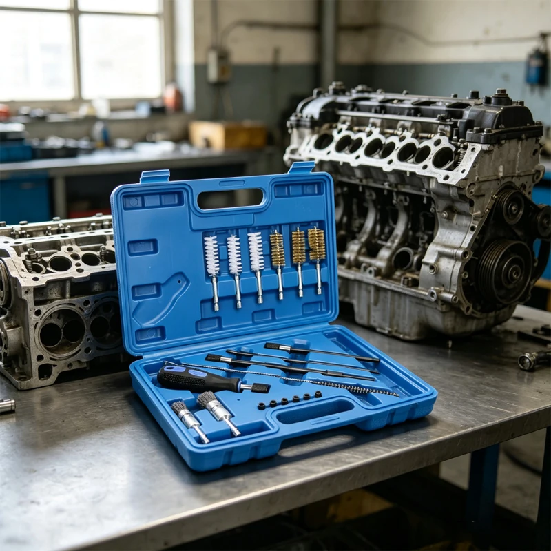 19Pcs/Set Cylinder Heads Cleaning Kit Rust Resistant Diesel Injector Seat Cleaning Brush Tool Universal Fit Sturdy for Vehicle