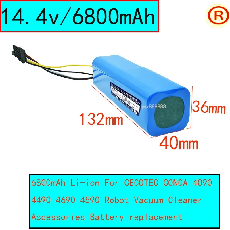 

New 5600mAh/6800mAh/12800mAh Li-ion Battery for CECOTEC CONGA 4090 4490 4690 4590Robot Vacuum Cleaner 14.4V 14.8V 18650 4s2p