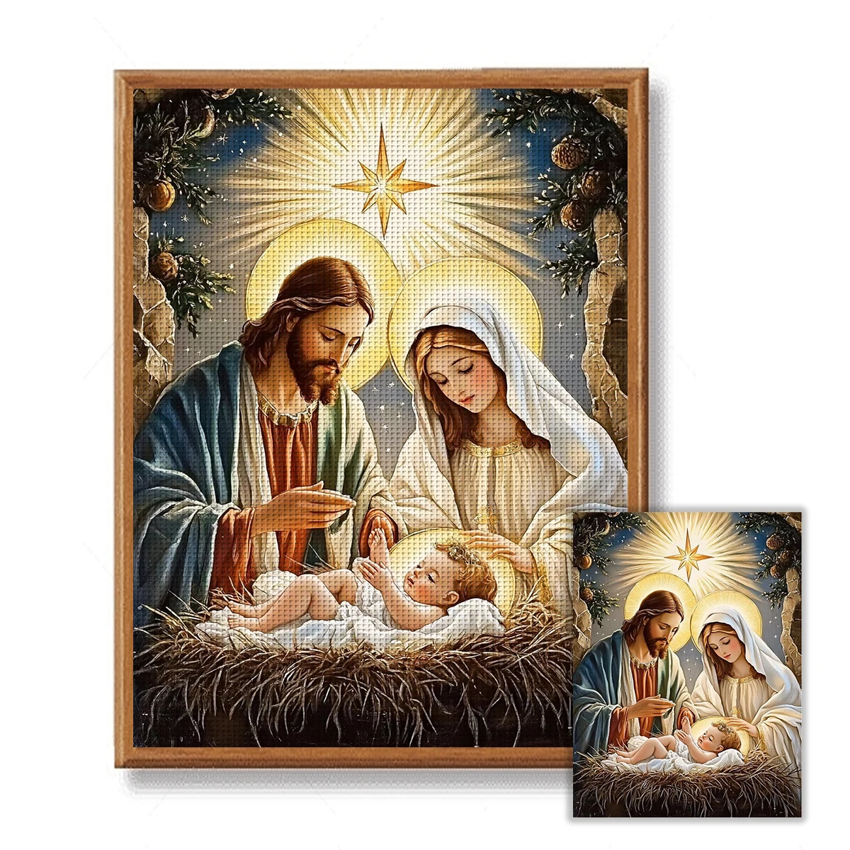 1 Set 30x40cm-11,8x15,7-Zoll 11CT/14CT bedruckter Stoff Kreuzstich DIY-Set, große Größe, Geschenkset Krippe – Detail 4