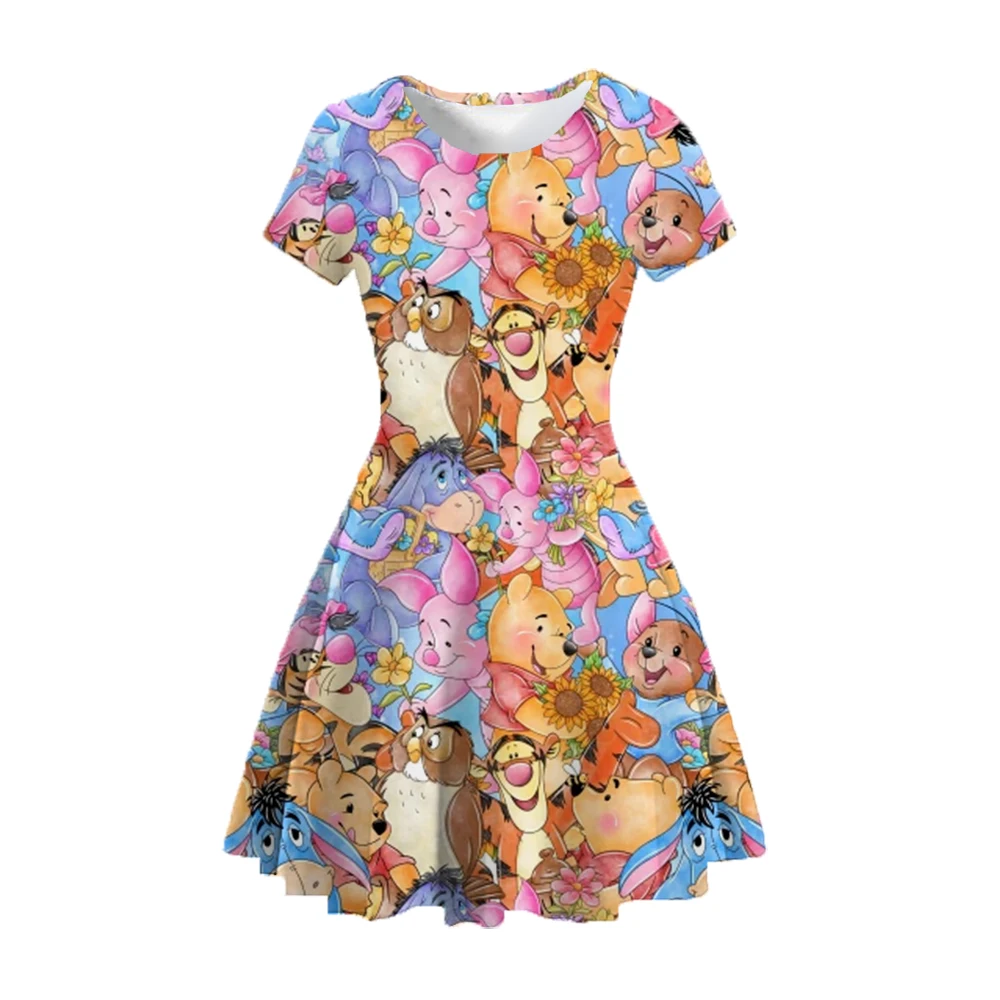 Summer Disney Buzz Lightyear Dumbo Cartoon Print 2023 Round Neck Short Sleeve Sun Dress Cute Casual Summer Dress