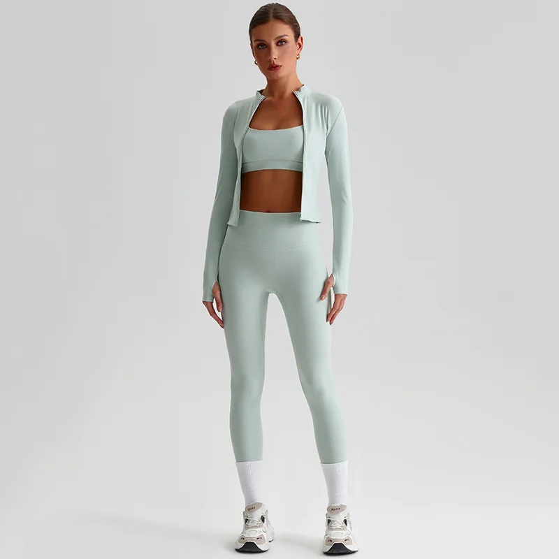 Yoga Jacket and Pants Set for Women Fitness Pilates Gym Wear Push Up Workout Activewear Outfit