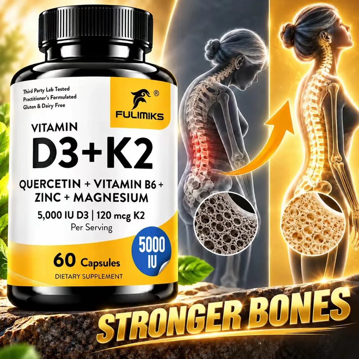 Vitamin D3 K2 Supplement, with Quercetin, Vitamin B6, Zinc & Magnesium, Support Bone & Teeth Health, Maintain Immune Defense, Promote Cardiovascular Wellness, Vascular Comfort