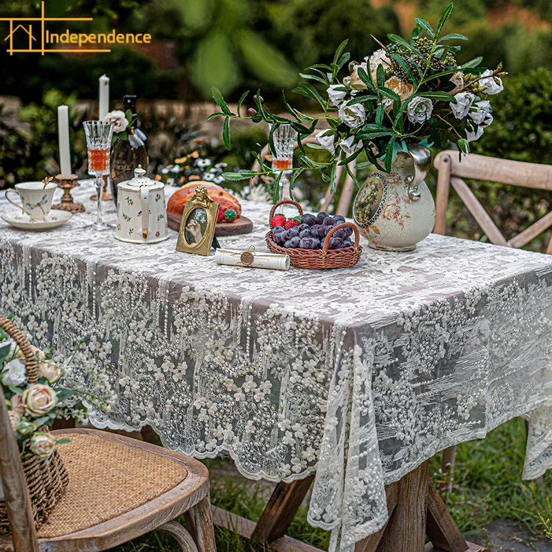 Lace Ins Style Retro French White Round Table Cloth Rectangular Tablecloth Tea Table Tablecloth Cover Towel