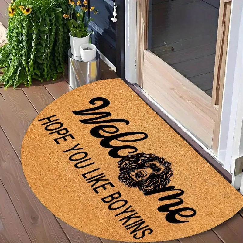 Rainbow Pencil Art Style Semicircle Cork Texture Welcome Print Anti Slip Dust Removing Front Entrance Doormat