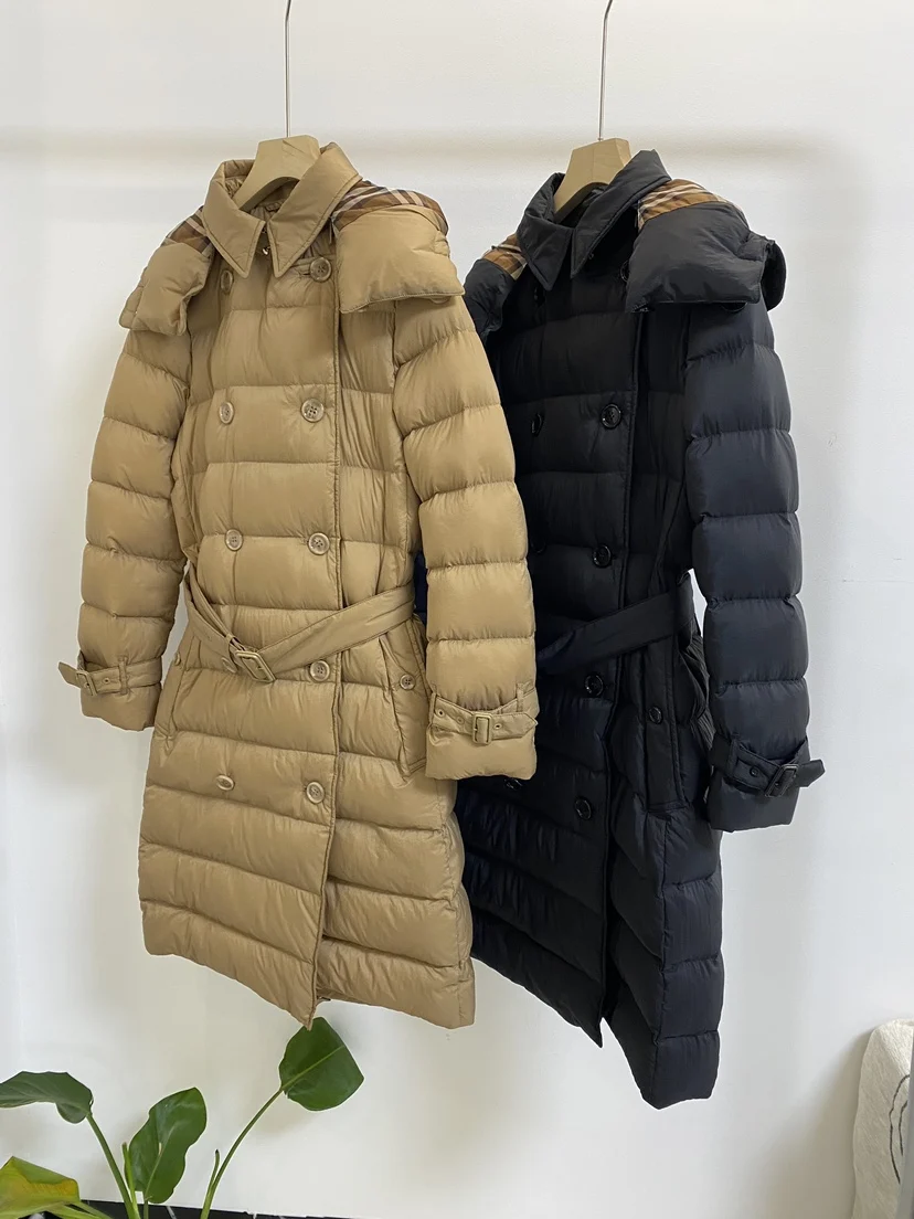 

Treasure Class 2023 Winter Detachable Hooded Mid-Length down Jacket Belted Double-Breasted Lightweight Padded Outerwear