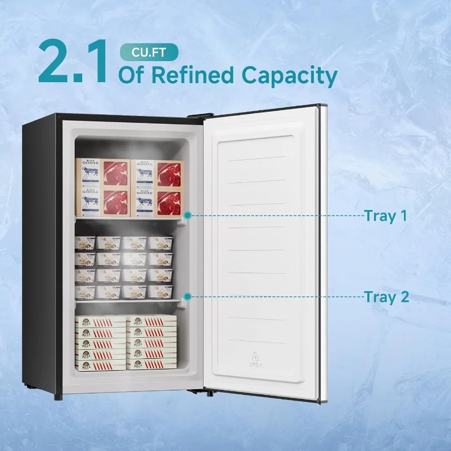 Compact Mini Freezer with Reversible Door and Adjustable Thermostat for Garage Dorm Office or Apartment Energy-Saving 2.1 Cu.Ft