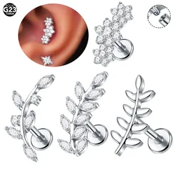 1pc Titanium Three Flower Cluster Stud Earring Internally Threaded Leaf Cartilage Helix Tragus Piercing Body Jewelry