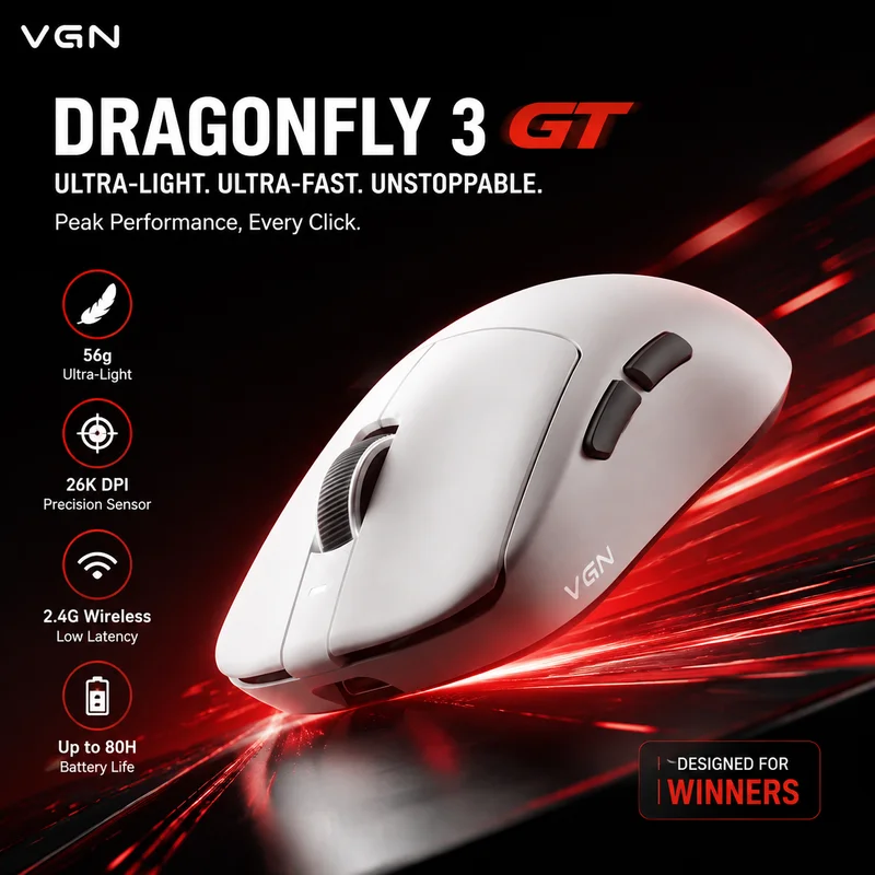 VGN Dragonfly 3 Master Wireless Tri-Mode 8K Ultra Lightweight Ergonomic Gaming Mouse Long Battery Life For PC Gamer
