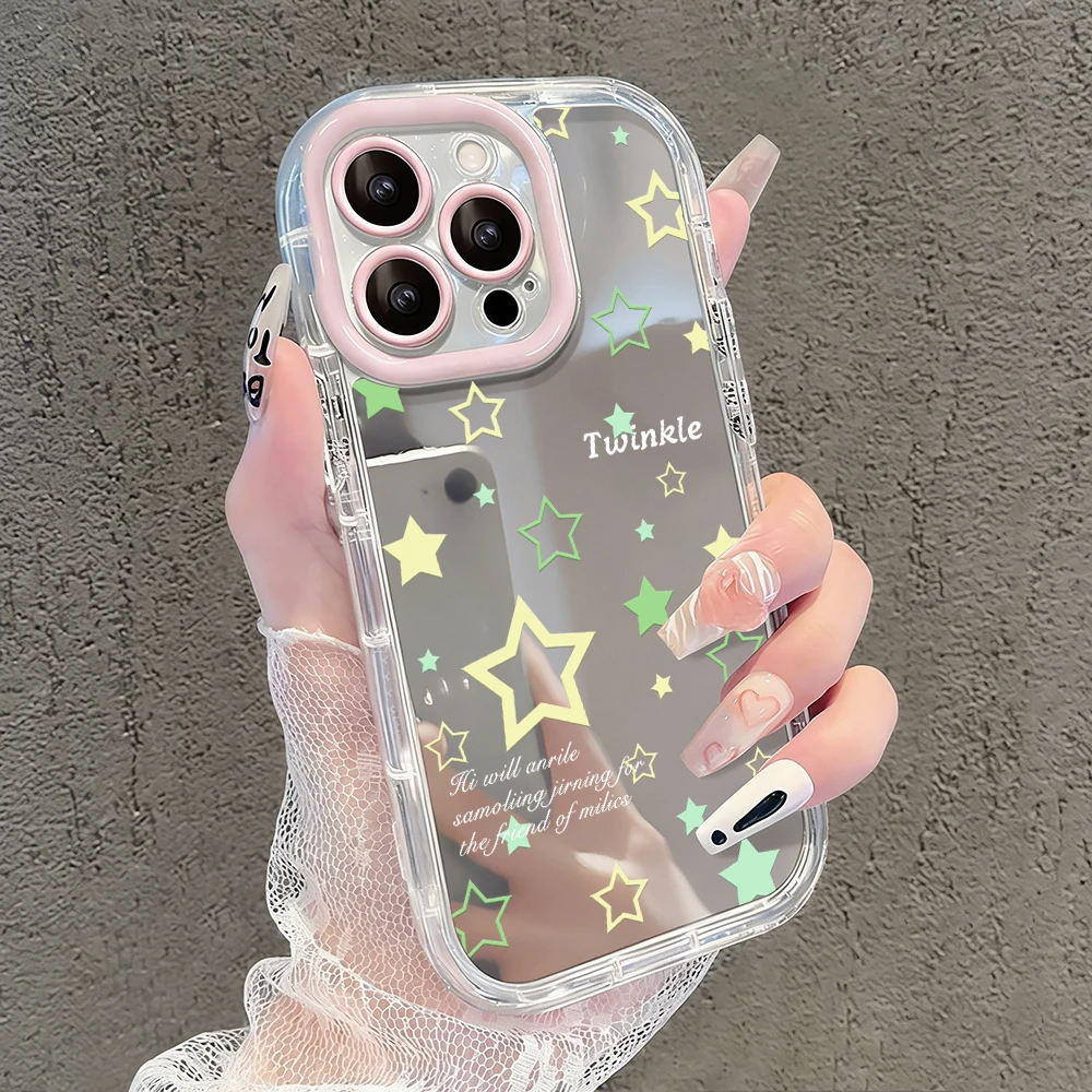 Einfache Stern-Polka-Dots Air-Cushion-Spiegel-Handyhülle für iPhone 17 15 14 16 Pro Max 13 12 11 Pro XR XS 7 8 Plus 17Air Girl Cover – Detail 18