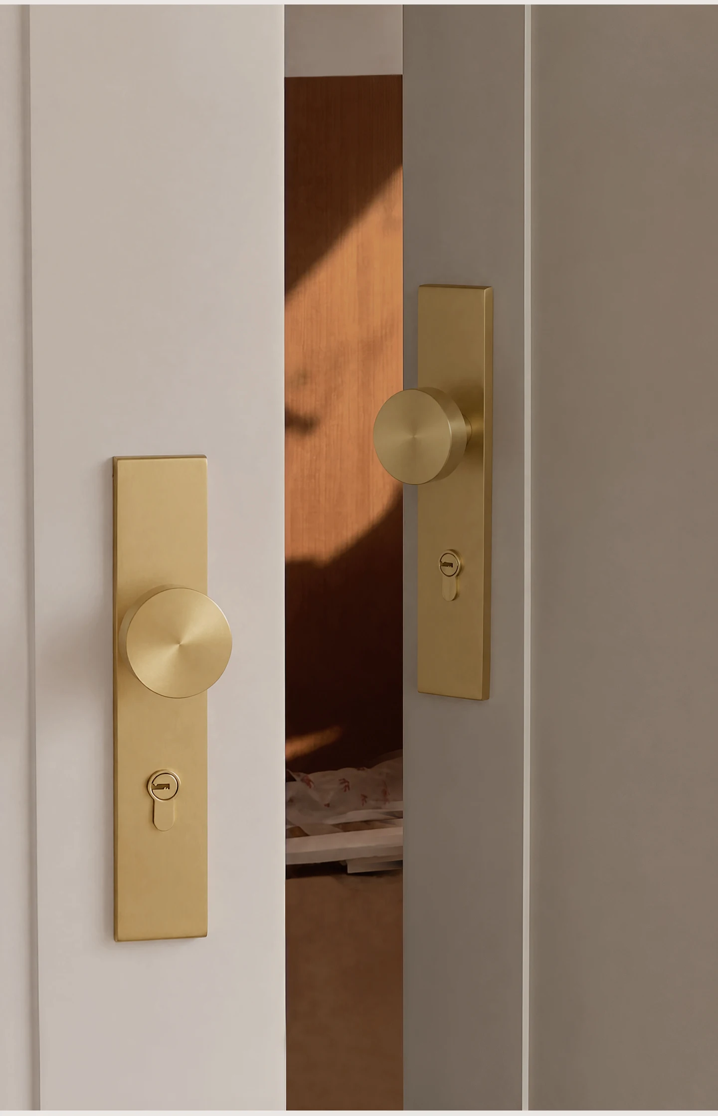 DOOROOM Messing-Türschloss-Set, Panelschlösser, integrierte Schlösser, Innentürschloss, dekoratives Schloss, Durchgangsschloss, Türgriff – Detail 4
