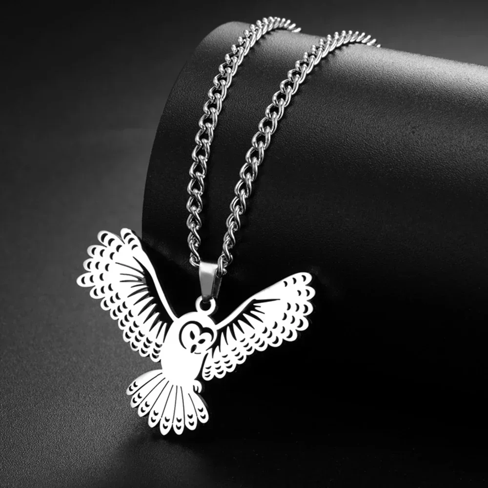 

My Shape Cool Owl Pendant Necklace for Women Men Stainless Steel Eagle Wings Flying Birds Animals Neck Chain Amulet Jewelry Gift