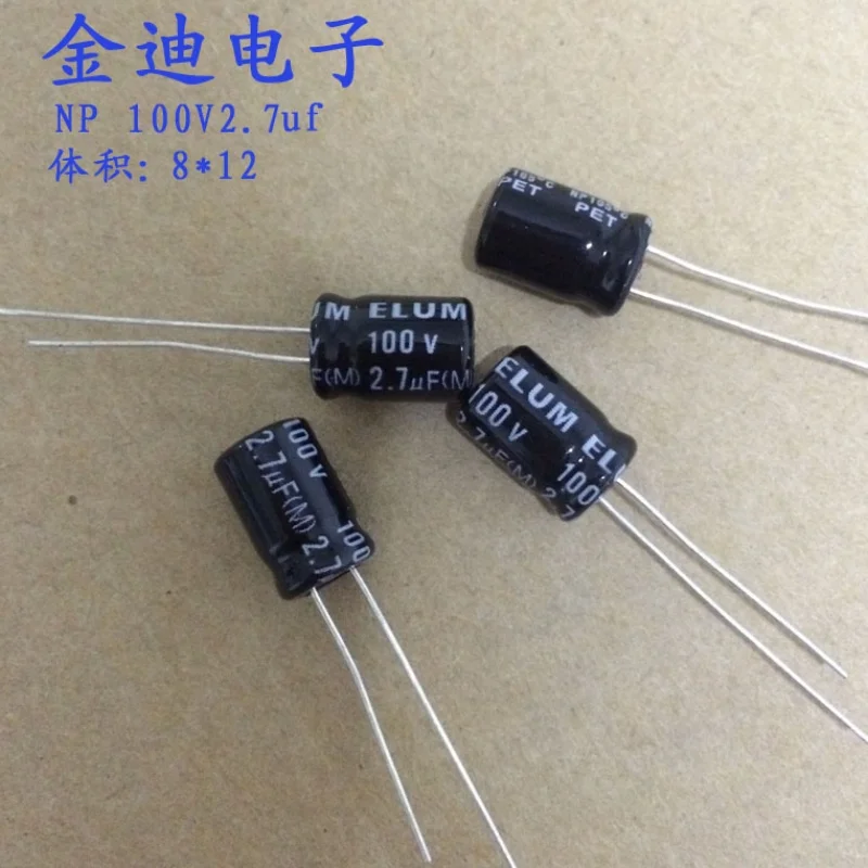Condensatore elettrolitico non polare NP con divisione di frequenza audio da 10 pezzi 100 V 2,7 uf 8X12 mm