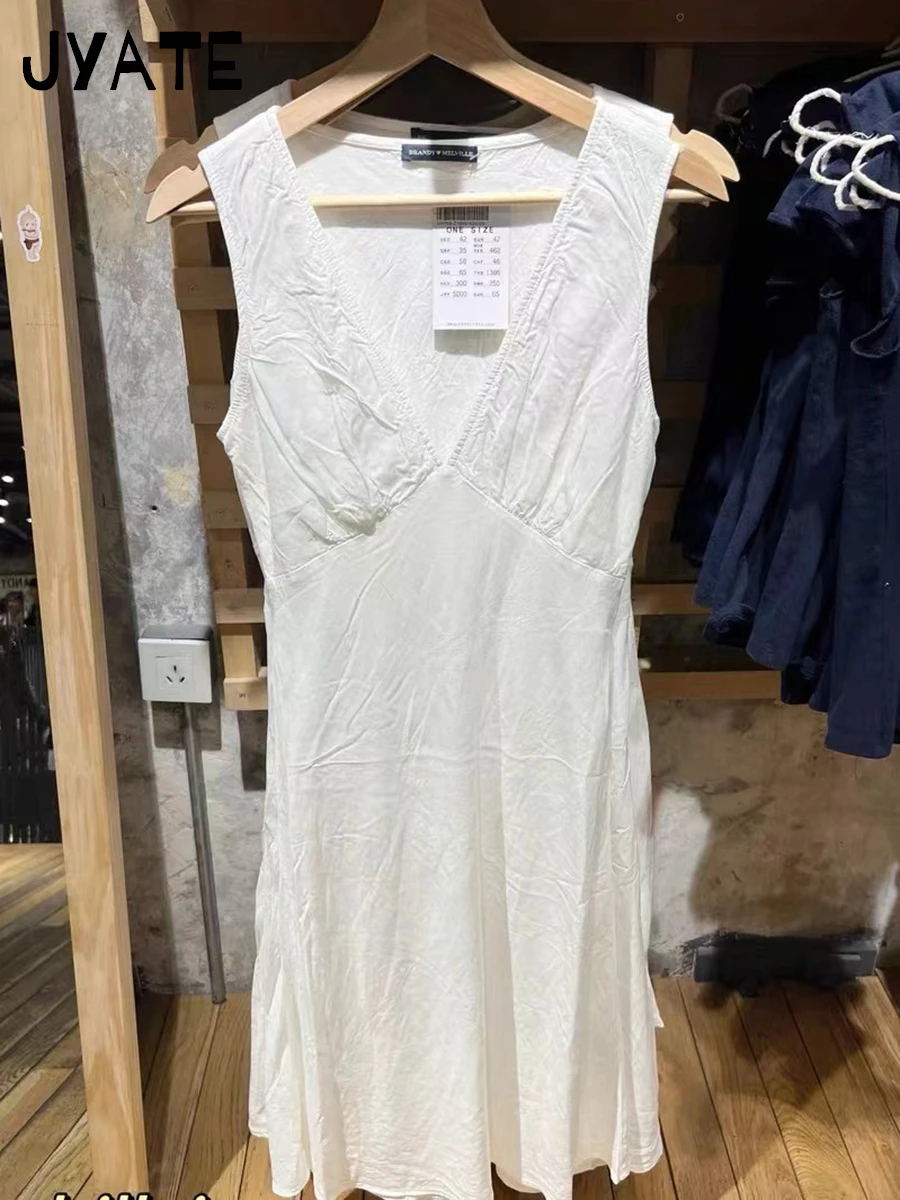 White V-neck Back Lace-up Long Vestidos Women Summer Casual Simple Cute Sleeveless Maxi Dress Sweet Preppy Style Cute Dresses