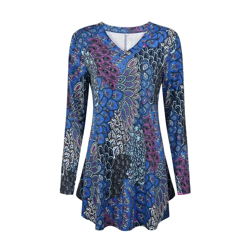 Women V Neck Long Sleeve Indie Aesthetics Print T Shirts Oversized Tops Casual Loose Tees Spring Autumn New Elegant Homewear