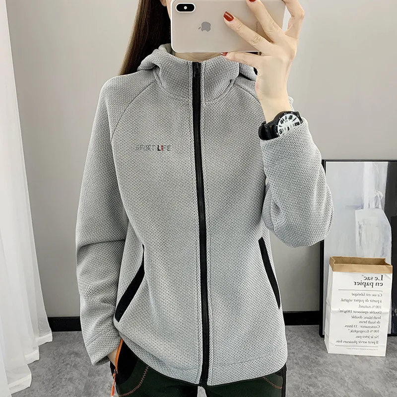 

Autumn Winter Women's Warm Hoodie Outdoor Sports Casual Breathable Versatile Long Sleeve Cardigan Hooded Thick Fleece Jacket