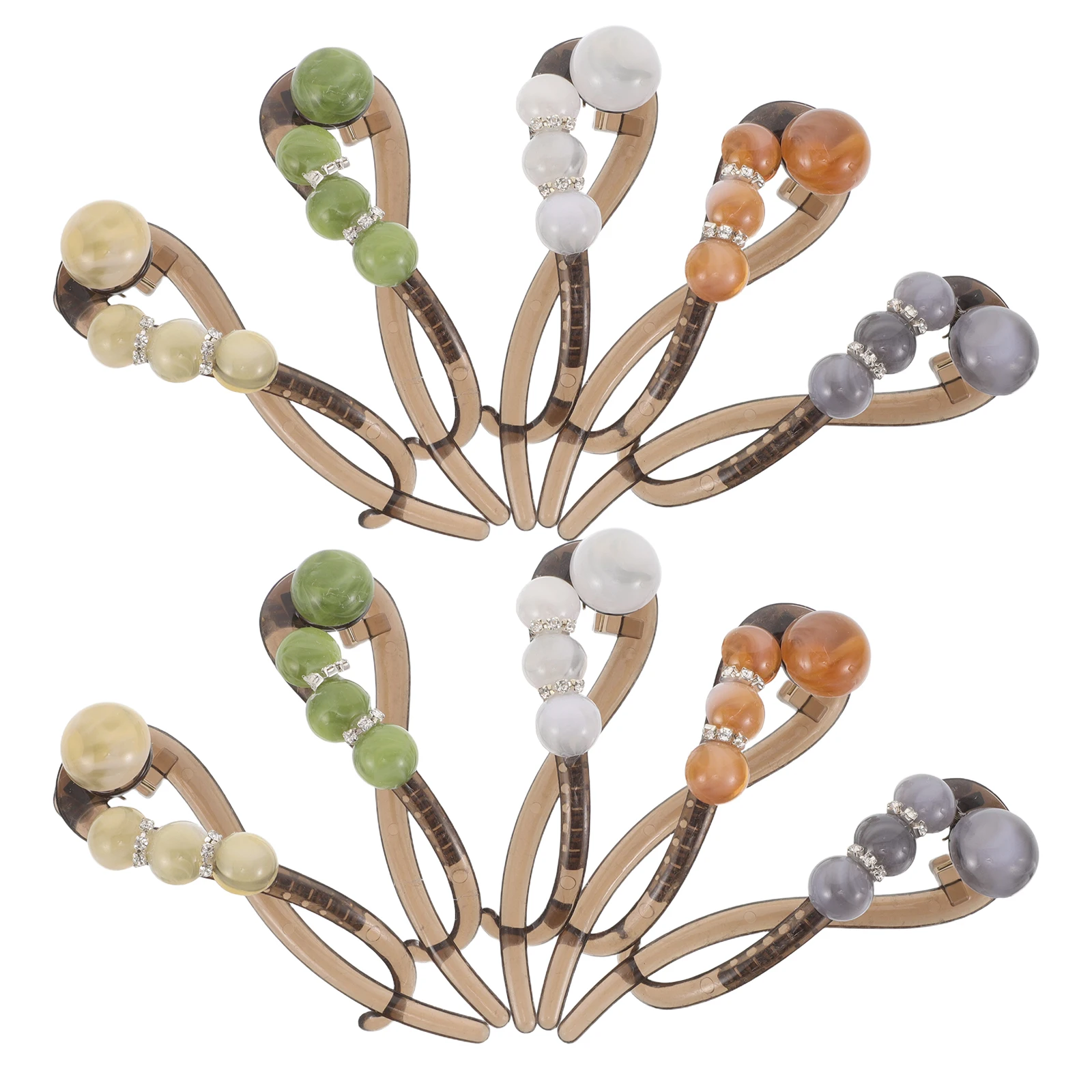 

10pcs Sparkling Pearl Hair Barrettes Non-Slip Banana Claw Clips Twisted Hairpins French Twist Styling Accessories For Women