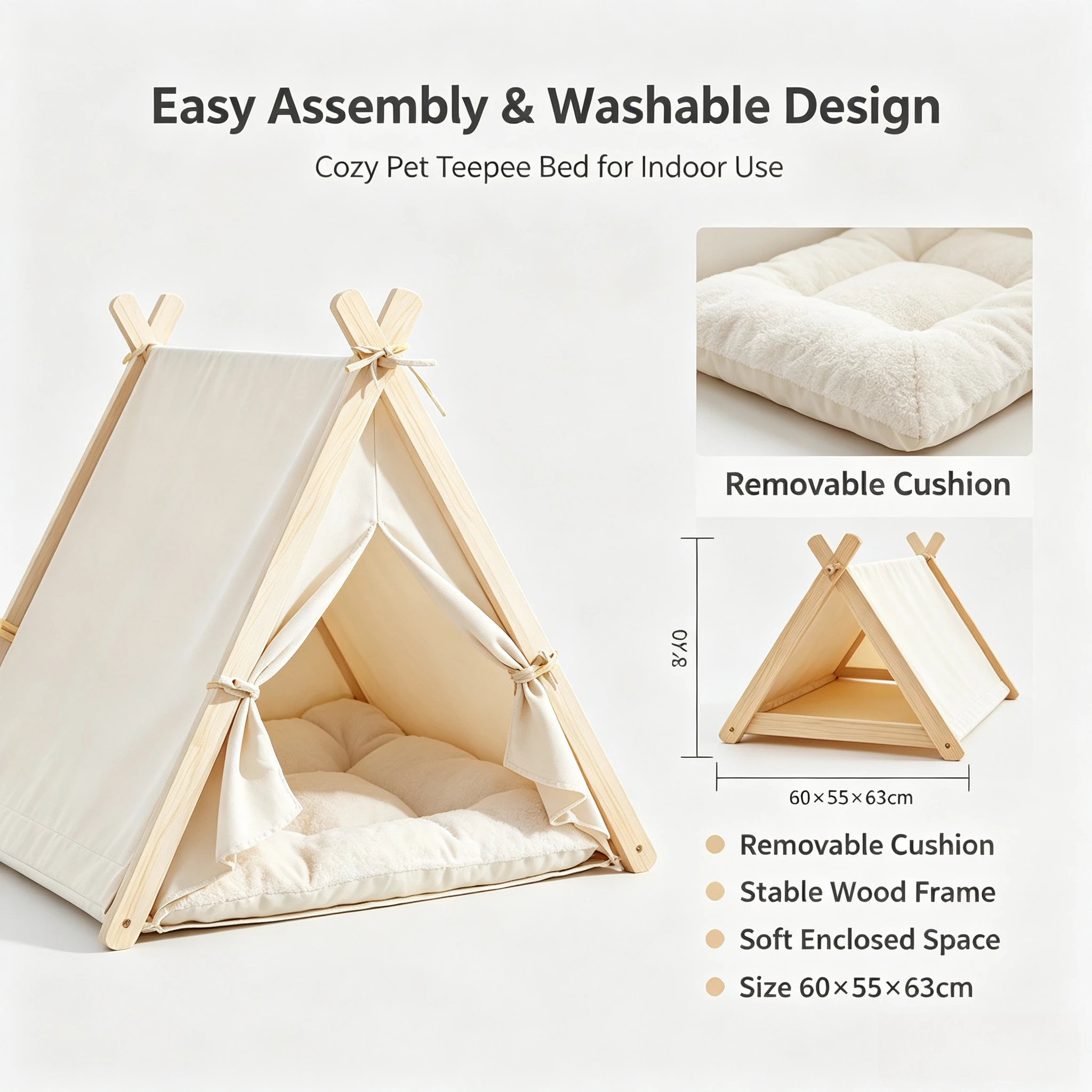 Portable Foldable Cat Tent with Cushion Teepee Pet House Indoor Outdoor Bed for Kitten Puppy Small Dog Cat Shelter - view 6