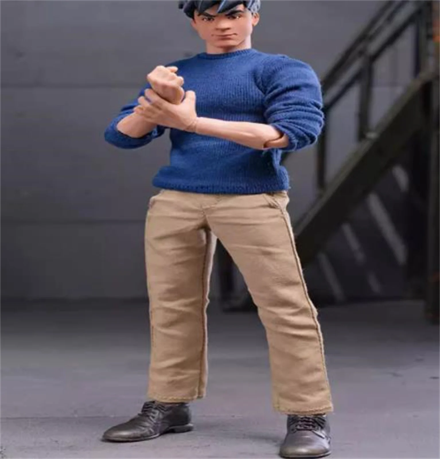 معطف طويل خندق قميص أزرق سروال كاكي 1/12 بدلة مقياس ملابس رجالية عصرية لشخصية جندي ذكر 6 بوصة