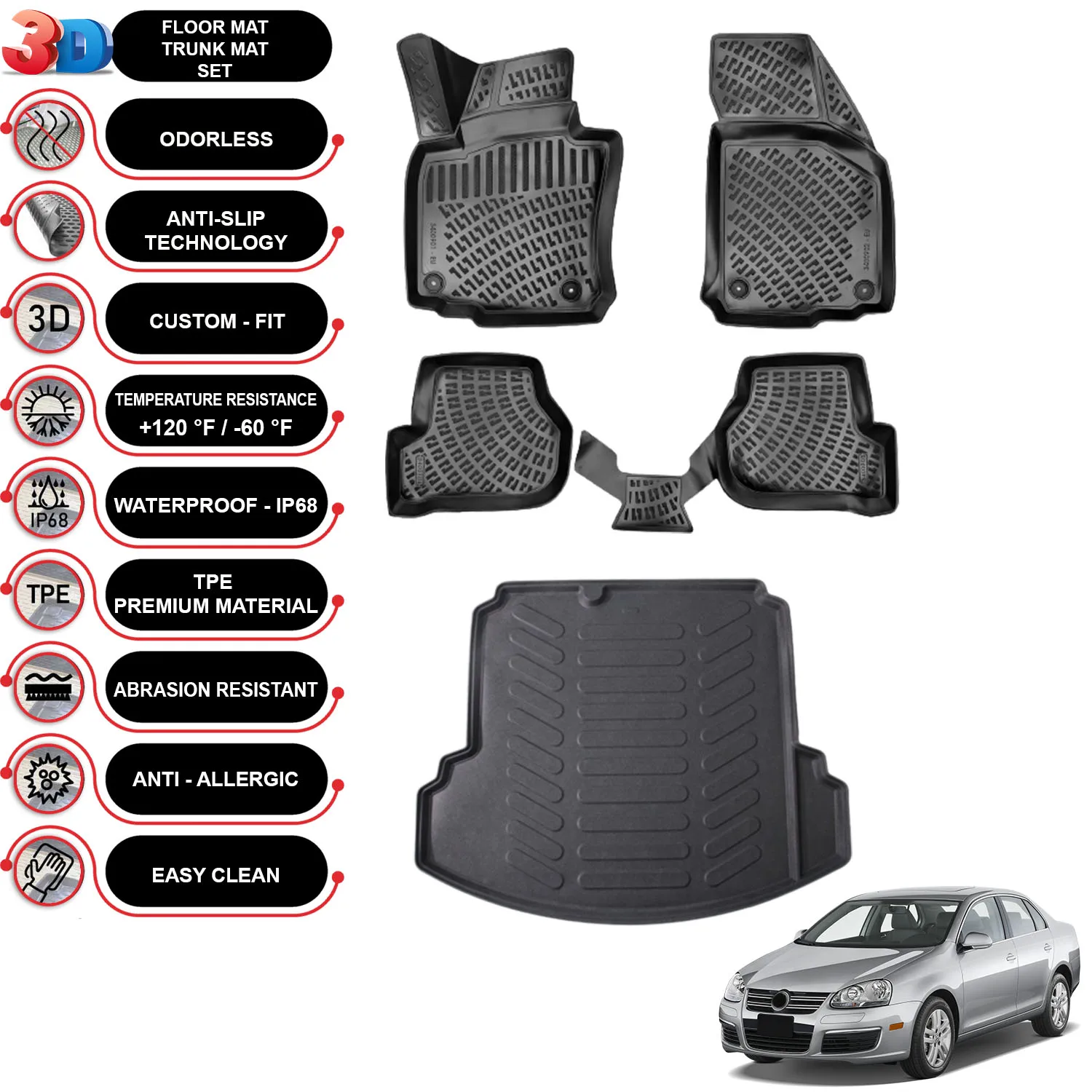 Volkswagen Jetta - (2005-2010) - Floor Mats + Cargo Trunk Liner - SET