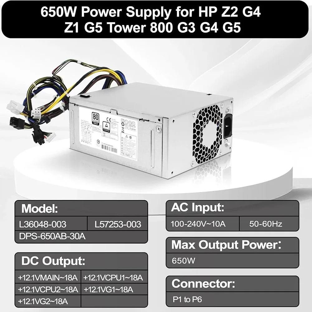 2025 Replacement 650W PSU For HP= Z2 G4 Z1 G5= 800 G3 G4 TE01 TG01 DPS-650AB-30A High Efficiency For Professionals