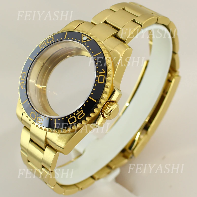 Gold 40mm Men Watch Case Sapphire Glass 120clicks Bezel For Seiko NH35 NH34 NH36 NH38 Miyota 8215 ETA 2824 Movement 28.5mm Dial