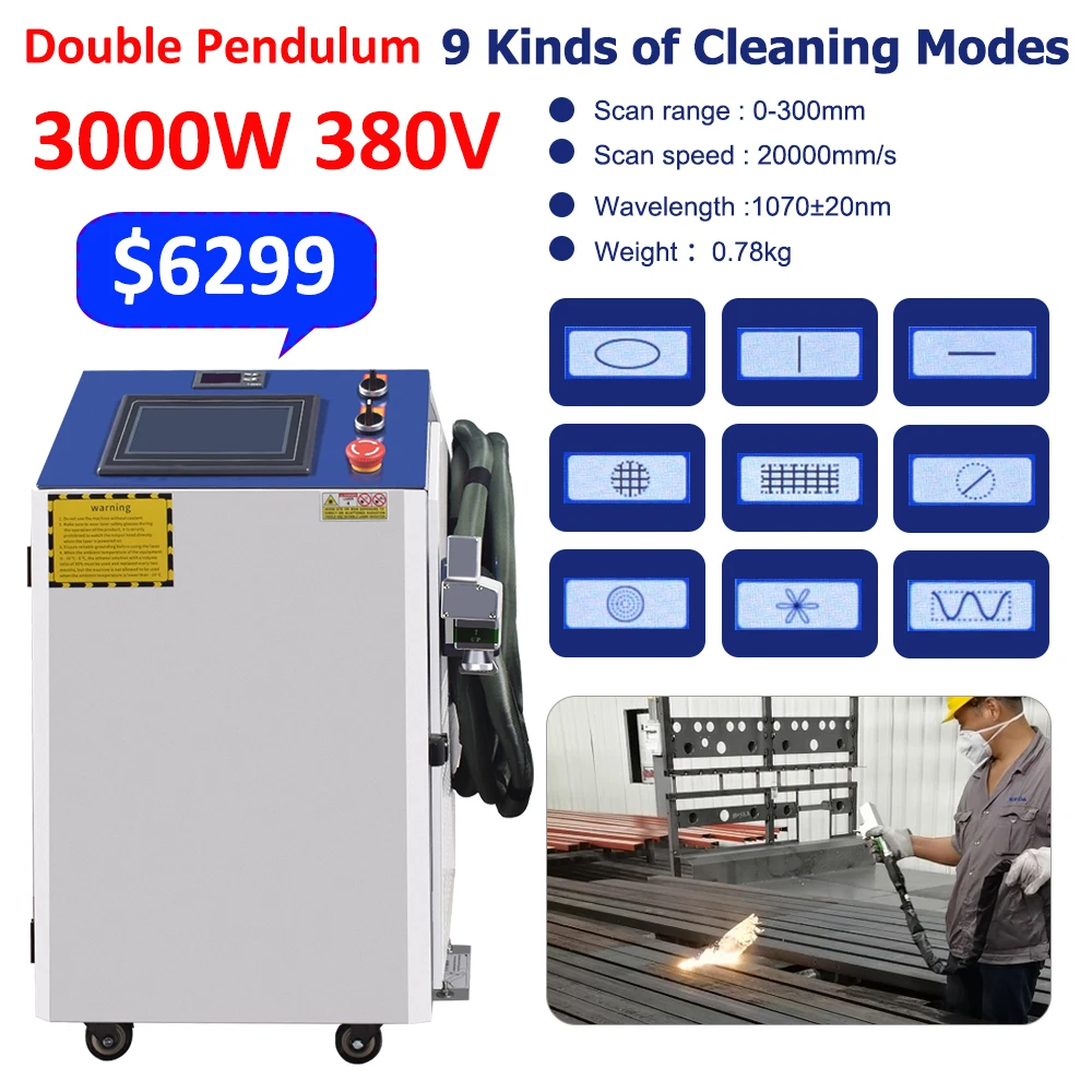 3000W Laser Reinigingsmachine Roestverwijdering Reiniging Olieverf voor Metaalreiniging Breedte 300MM Laserreiniger 9 Reinigingsmodi 2000W