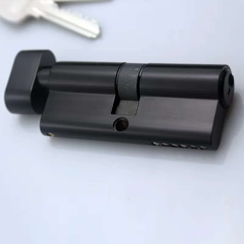 Black Brass Anti-theft Door Lock Cylinder with Knob Height 32mm Length 60-90mm with 5 Keys for Mechanical Locks image 4
