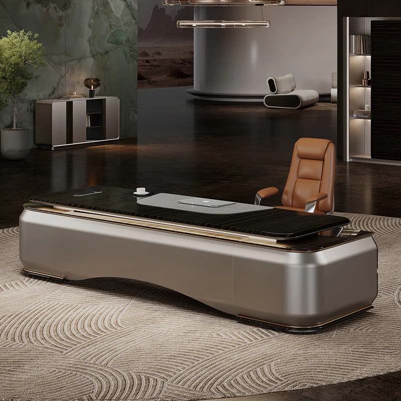 Luxurious Exclusive CEO Office Furniture, Black Wood High-standard Manager's Desk, Modern Executive Desk