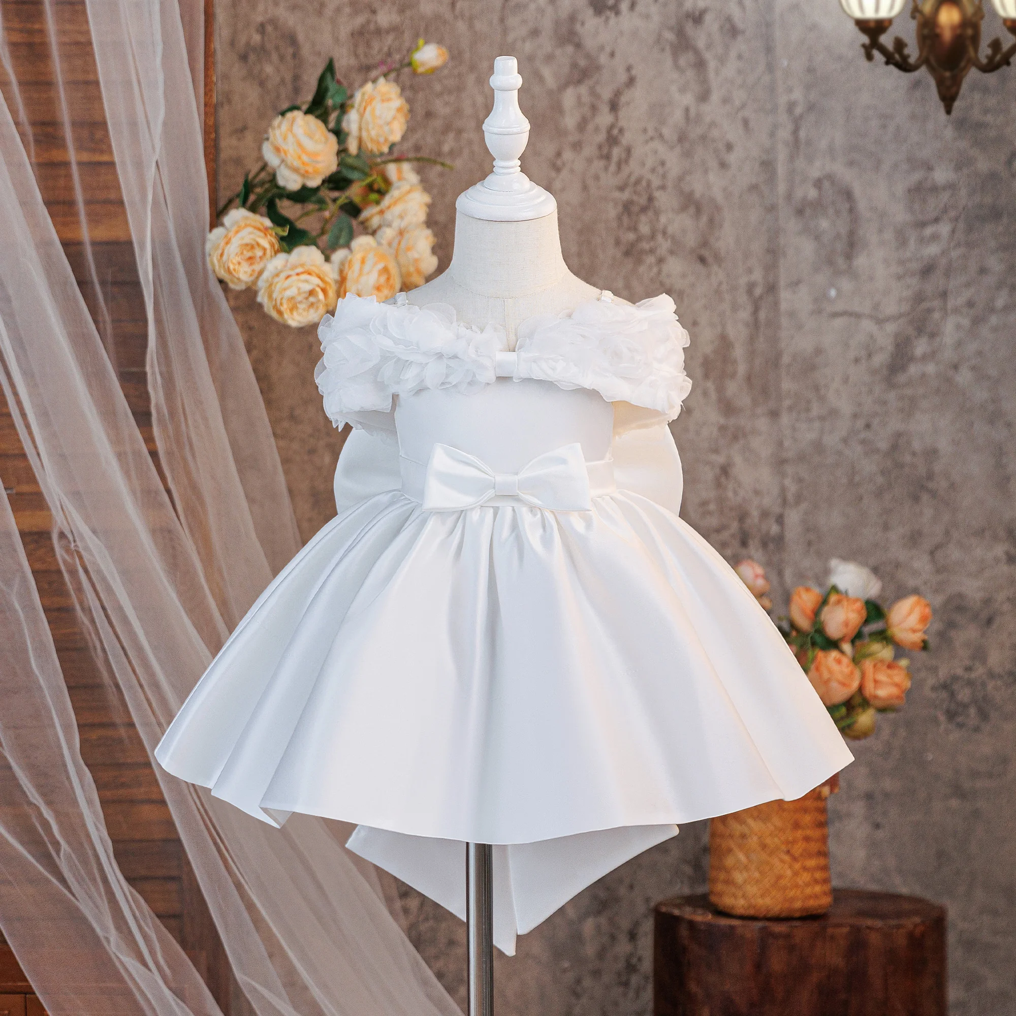 Kleid für Kleinkinder zum 1. Geburtstag, zur Taufe, für Mädchen, mit Schleife, Hochzeitskostüm, elegante Brautjungfernkleider, Prinzessinnenkleider, Festkleid für Mädchen, Kinderkleidung – Detail 2