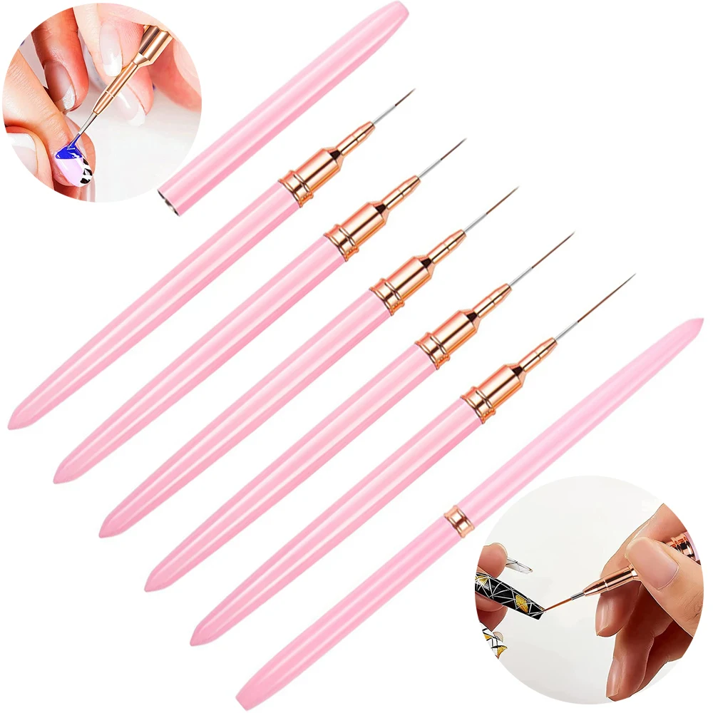 

5/8/12/20/25mm Nail Art Liner Brush Manicure Gel Extension Pink Metal Handle Drawing Flower Painting Pen Gel Extension Supply