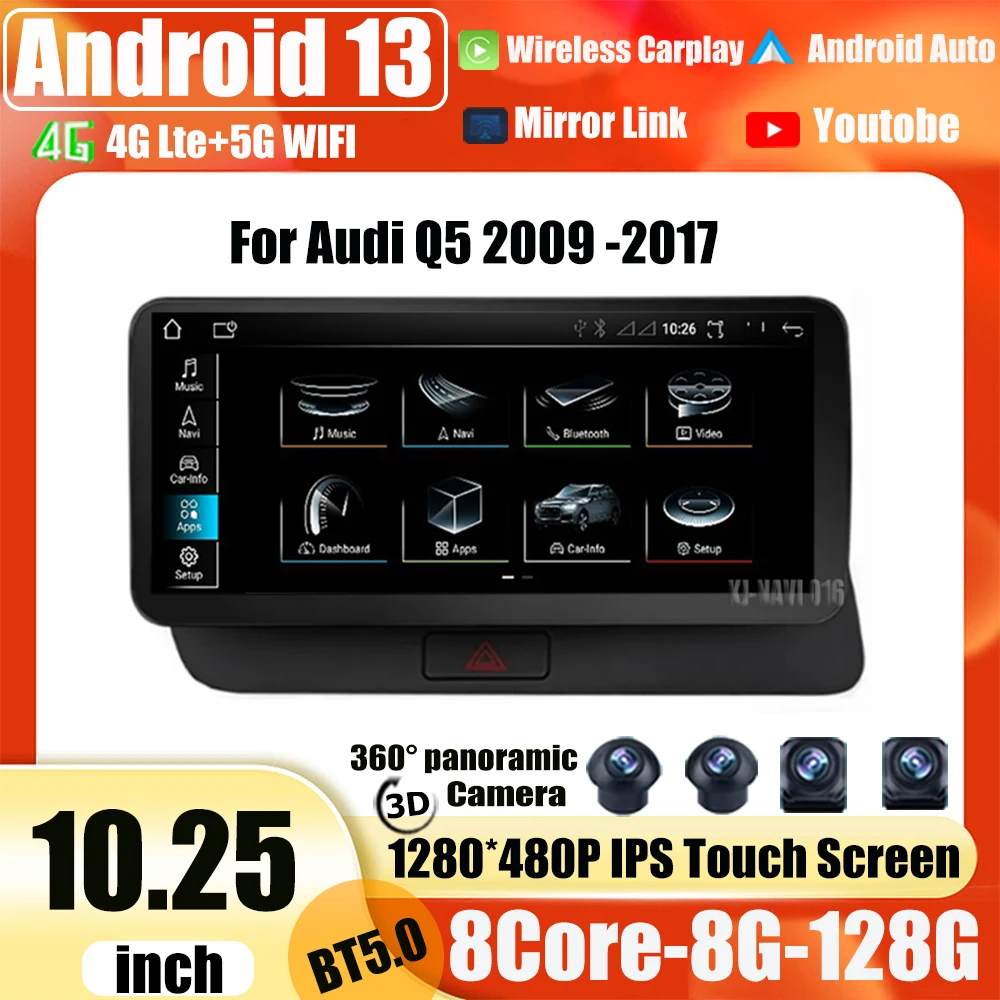 

Android 13 для Audi Q5 2009 -2017 автомобильная стереосистема 10,25 дюймов Автомагнитола Pantalla мультимедийный плеер GPS навигация 4G LTE