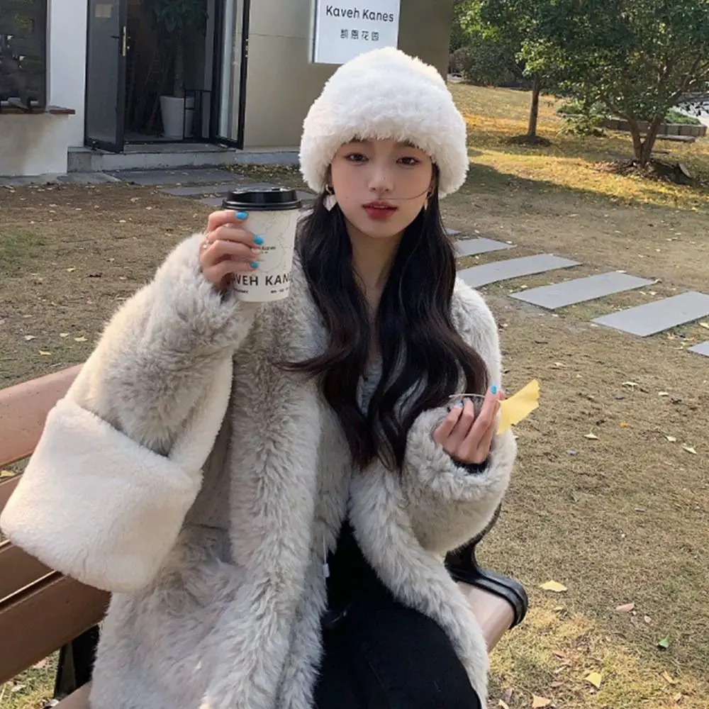 Outdoor Bucket Hat Warm Furry Fisherman Cap Soft Winter Basin Sun Cap for Women