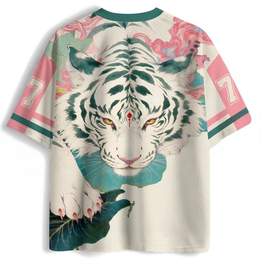 2026 Summer Fashion Trendy Fun Lotus Leaf Walking Tiger 3D Printed T-shirt Quick Drying Outdoor Sports Leisure V-neck T-shirt - view 2