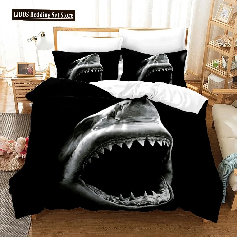 

Deep Sea Shark Duvet Cover Set Black Shark Bedding Sets Underwater World Ocean Life Comforter Cover Set For Boys Men Queen Size