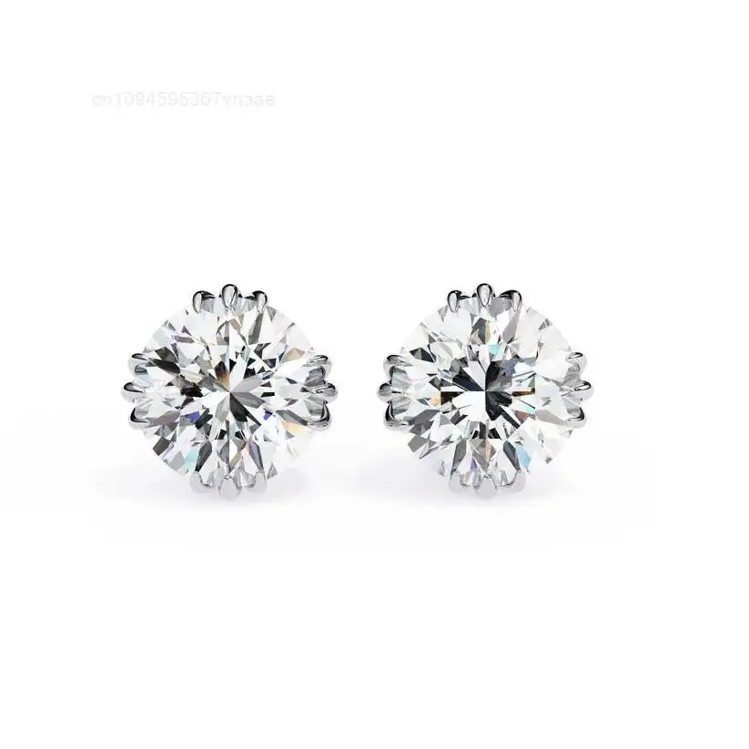 7mm Round Moissanite Stud Earrings 3 Prong Basket Setting 2.8 CTW Each 1.4 CT Total 925 Sterling Silver Luxury Gift