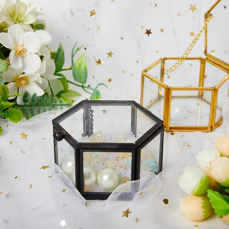 Geometrical Clear Glass Jewelry Box Jewelry Organize Holder Ring Box Necklace Bracelets Earrings Jewelry Storage Accessories