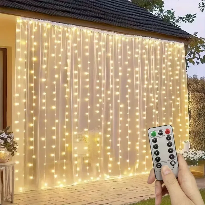 3x3M/4x3M/6x3M USB Remote LED String Lights 8 Modes Fairy Curtain for Christmas Bedroom Living Room Decor