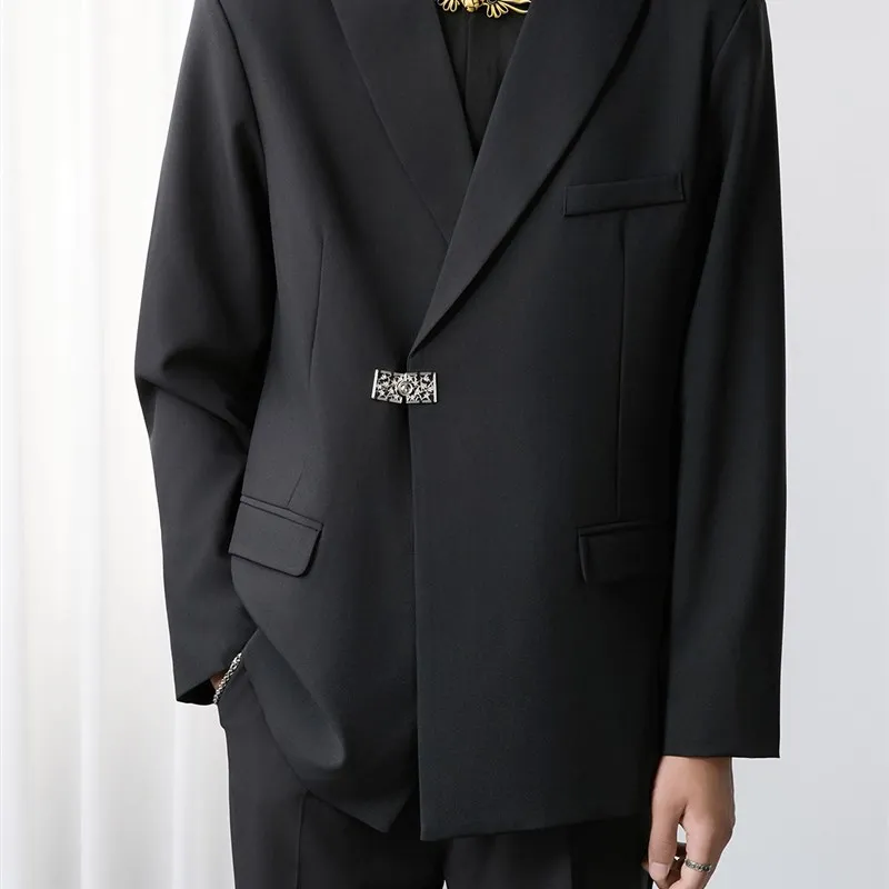 

New Chinese Sle Pad oulder Men's Suit Jaet Casual Metal Bule Anti-Wrinkle Long Sve Busin Casual Pure Color