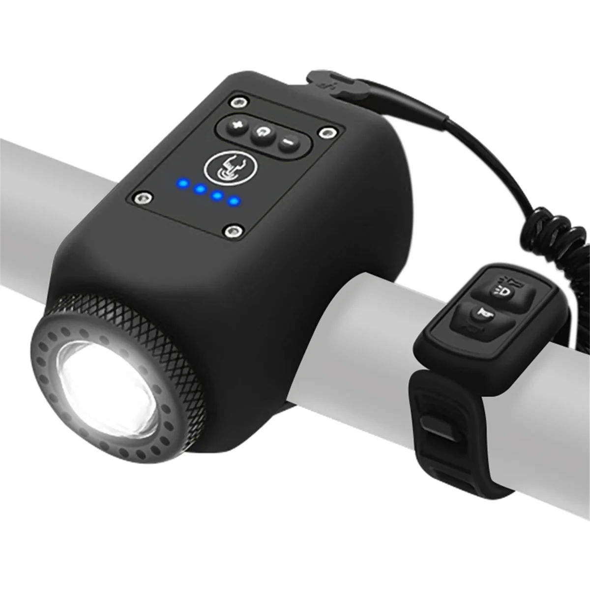 ABMO Juego de luces y bocina para bicicleta 2 en 1 para conducción nocturna, accesorios para linterna de ciclismo nocturno, 4 modos de luz, Ipx5 negro