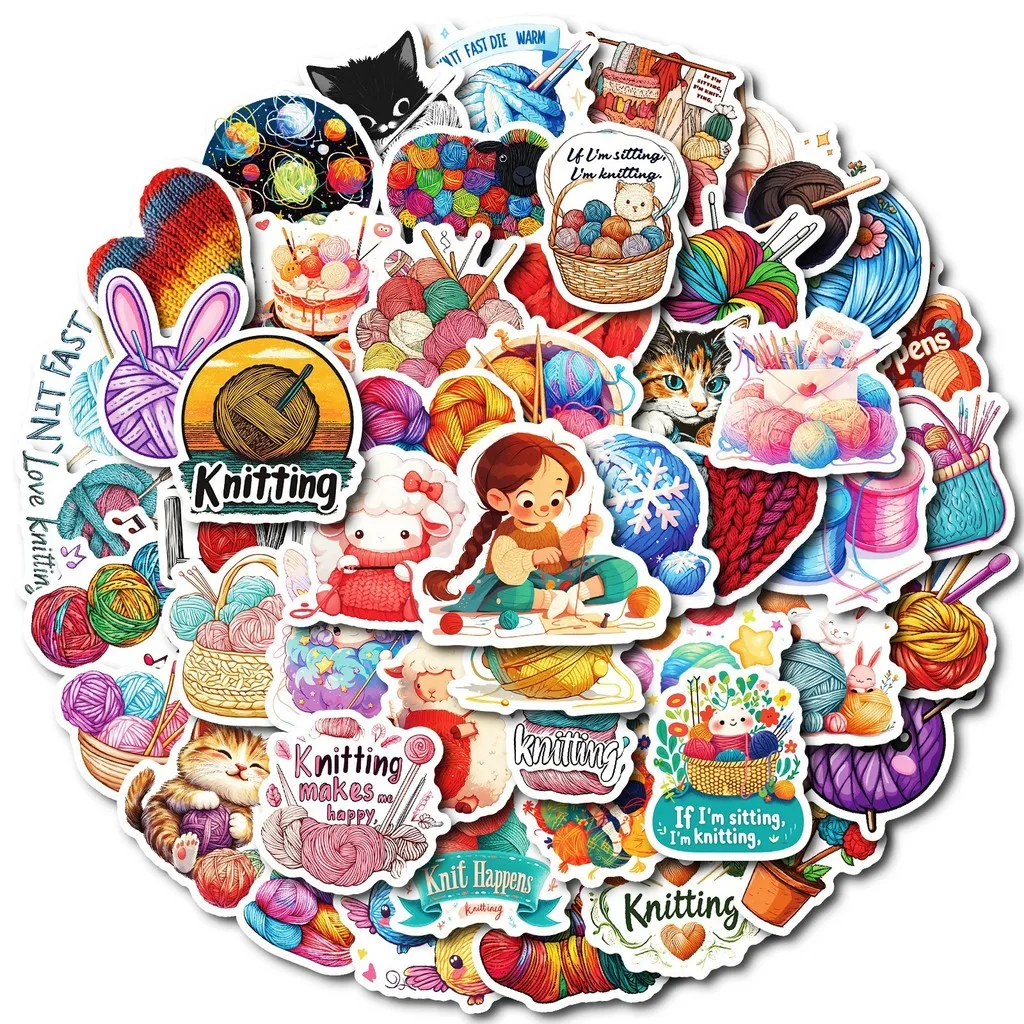 50Pcs Cute Knitted Rabbit & Yarn Ball Stickers, Waterproof DIY Decals for Journal, Notebook and Daily Item Decoration