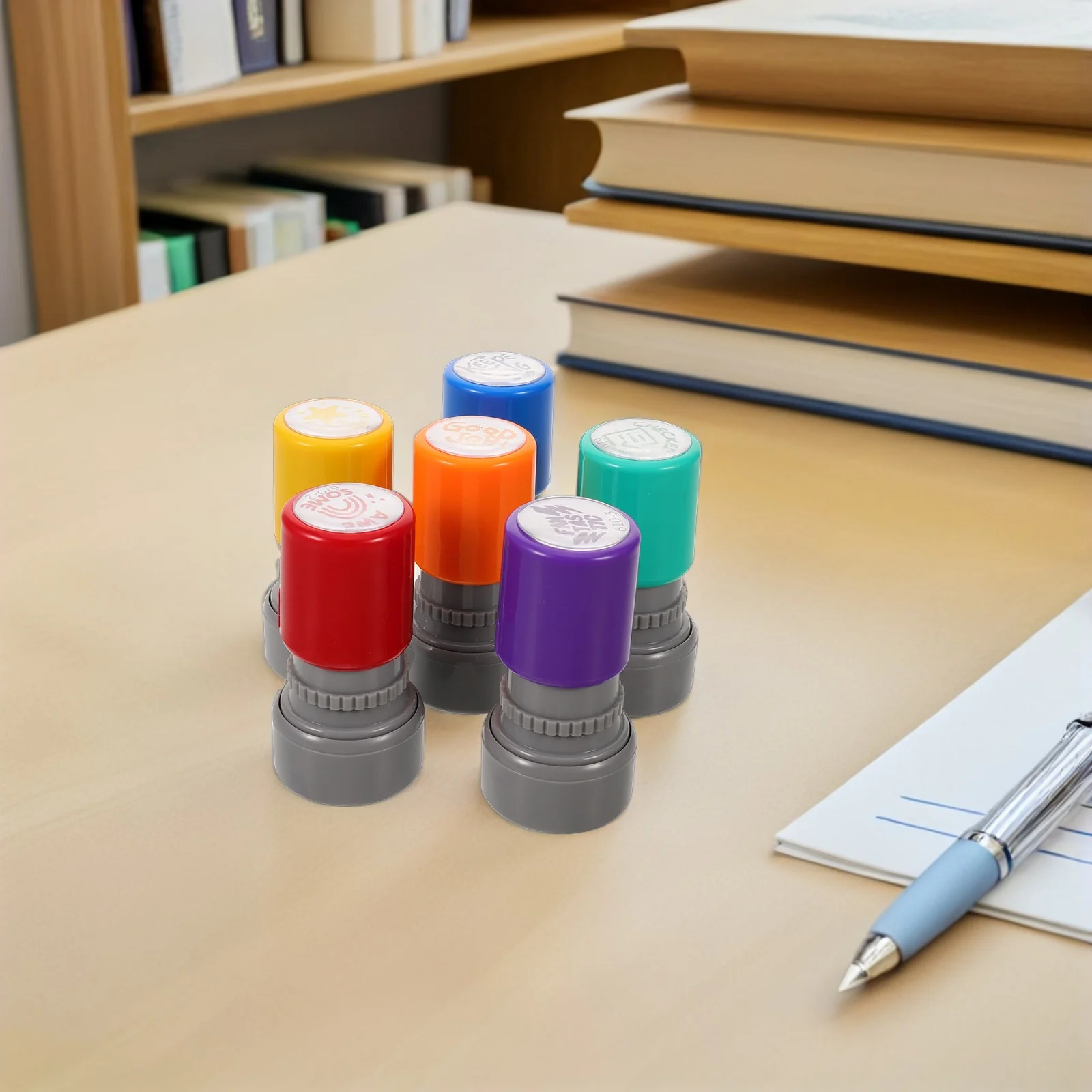 

6Pcs Colorful Self-Inking Stamps for Kids Classroom Motivational Seals Teacher Grading Homework Feedback Reward