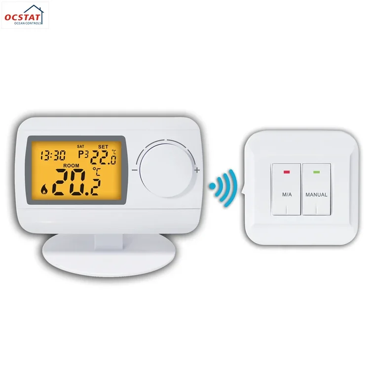 

Digital White ABS LCD Programmable Heating and Cooling Electronic RF Wireless Thermostat