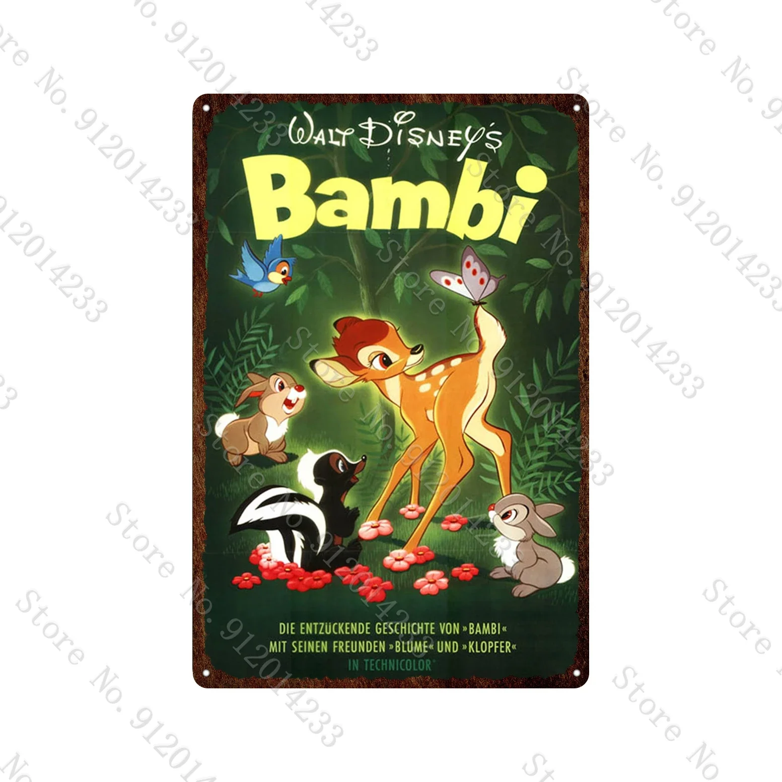 Bambi Deer Vintage Tin Sign Plates Cartoon Movies Retro Metal Plaques Home Decoration Living Room Wall Art Tin Poster